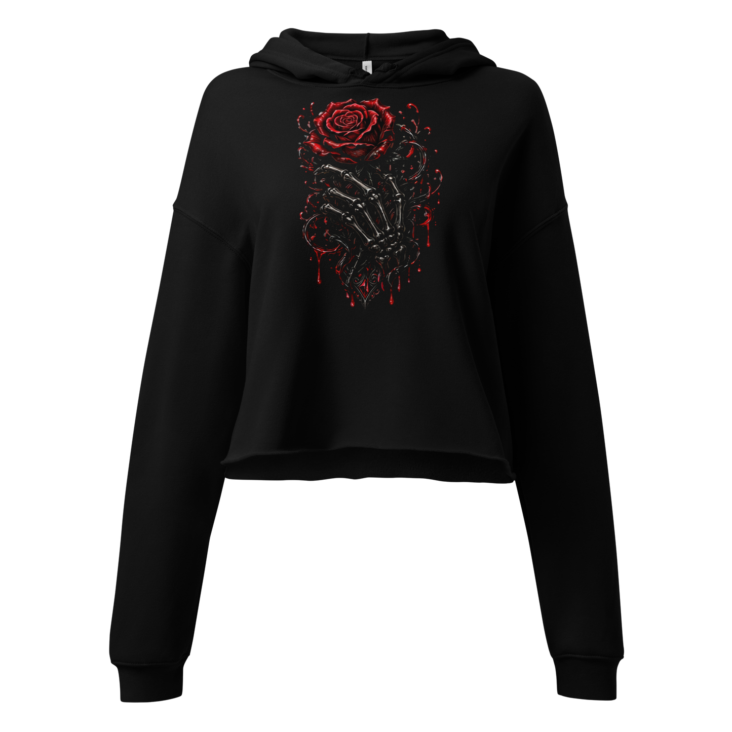 Knochenhand mit Rose | Crop-Hoodie