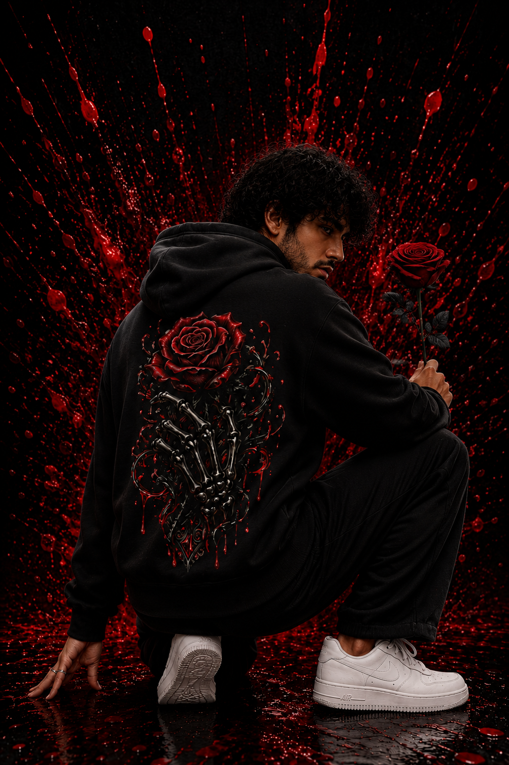 Knochenhand mit Rose | Hoodie