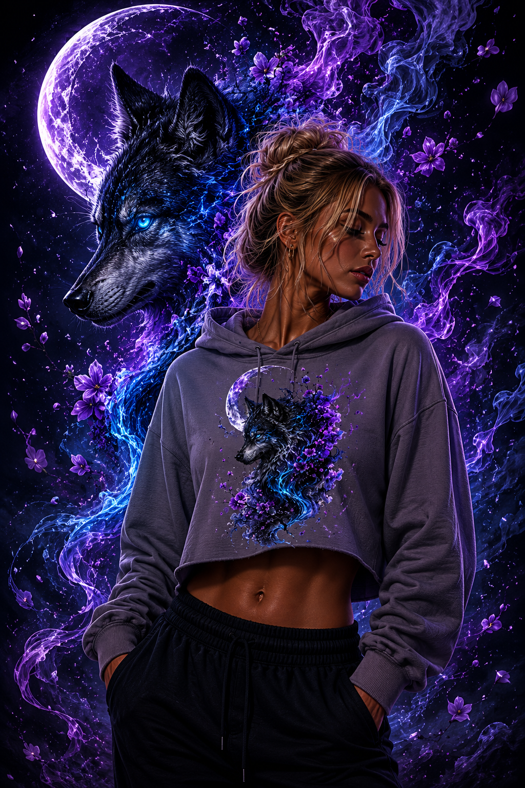 Moonbound Spirit | Purple Blue | Crop-Hoodie