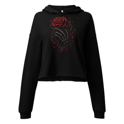 Knochenhand mit Rose | Crop-Hoodie